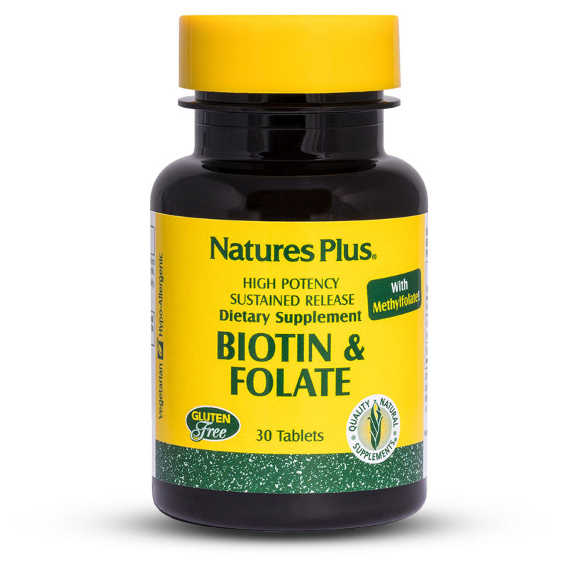 Natures Plus Витамин Б-7 (Биотин) 2500μg +Витамин Б-9 (Фолат) 800μg x 30 таблетки