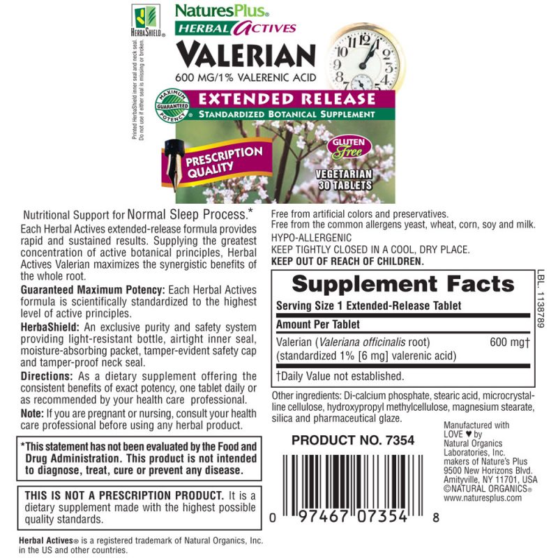 ВАЛЕРИАН / VALERIAN Herbal Actives – 600mg x 30 таблетки