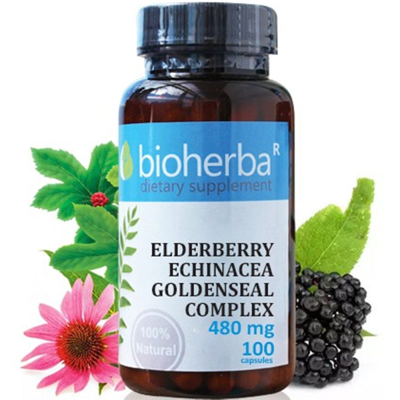 Bioherba Бъз Ехинацея Хидрастис / Elderberry Echinacea Goldenseal 480 mg x 100 капсули