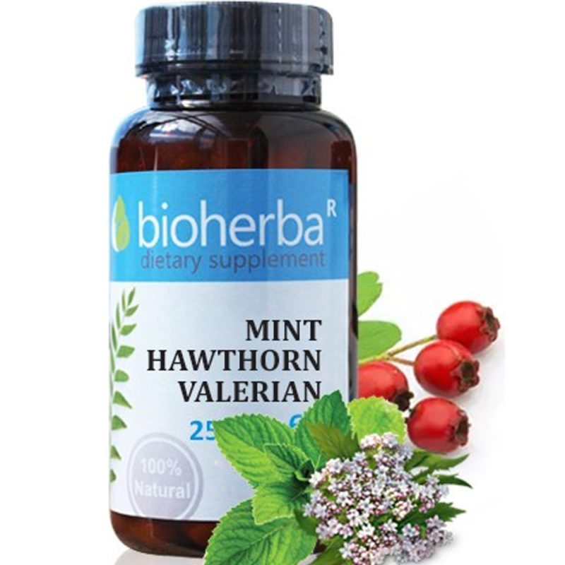 Bioherba Мента Глог Валериана / Mint Hawthorn Valerian 250 mg x 60 капсули