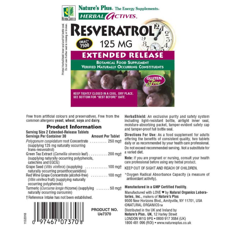 РЕСВЕРАТРОЛ Комплекс / RESVERATROL Herbal Actives – 125mg x 60 таблетки