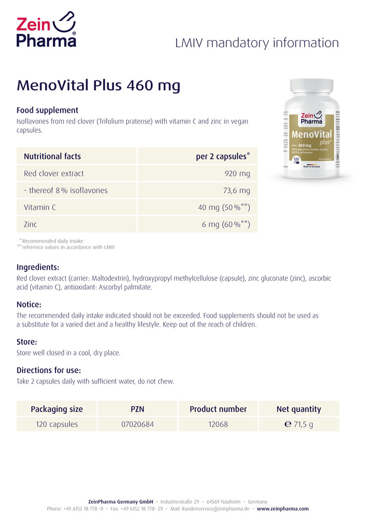 За Менопаузата MENO VITAL ZeinPharma – 120 капсули