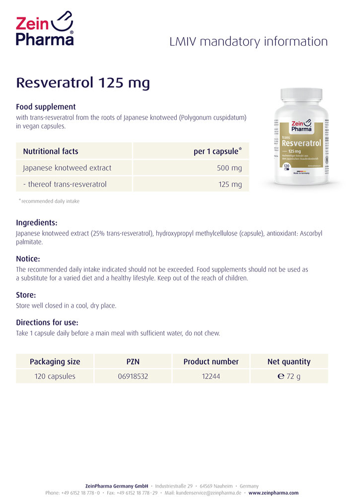 РЕСВЕРАТРОЛ / RESVERATROL ZeinPharma – 120 капсули