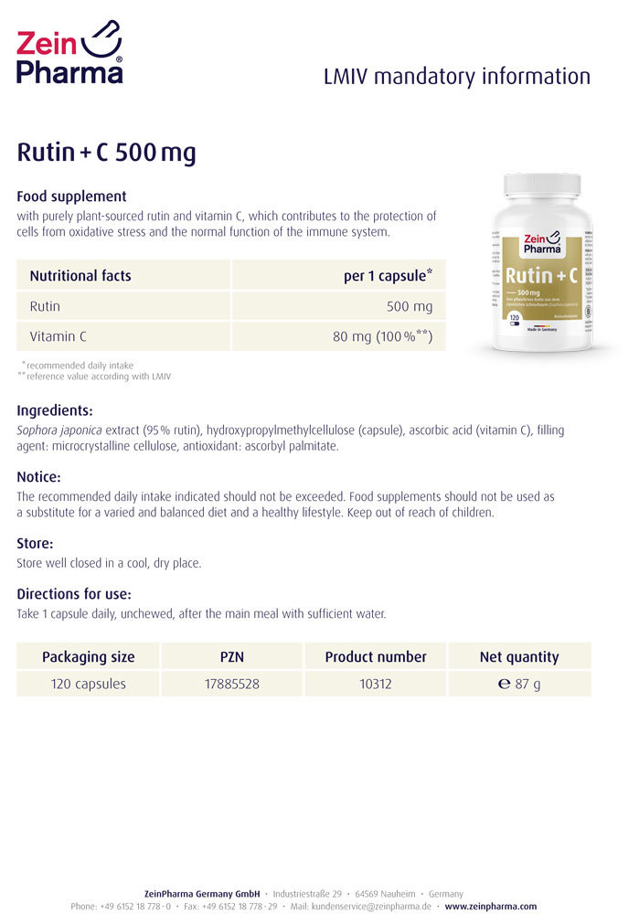 РУТИН / RUTIN – ZeinPharma 500mg х 120 капсули
