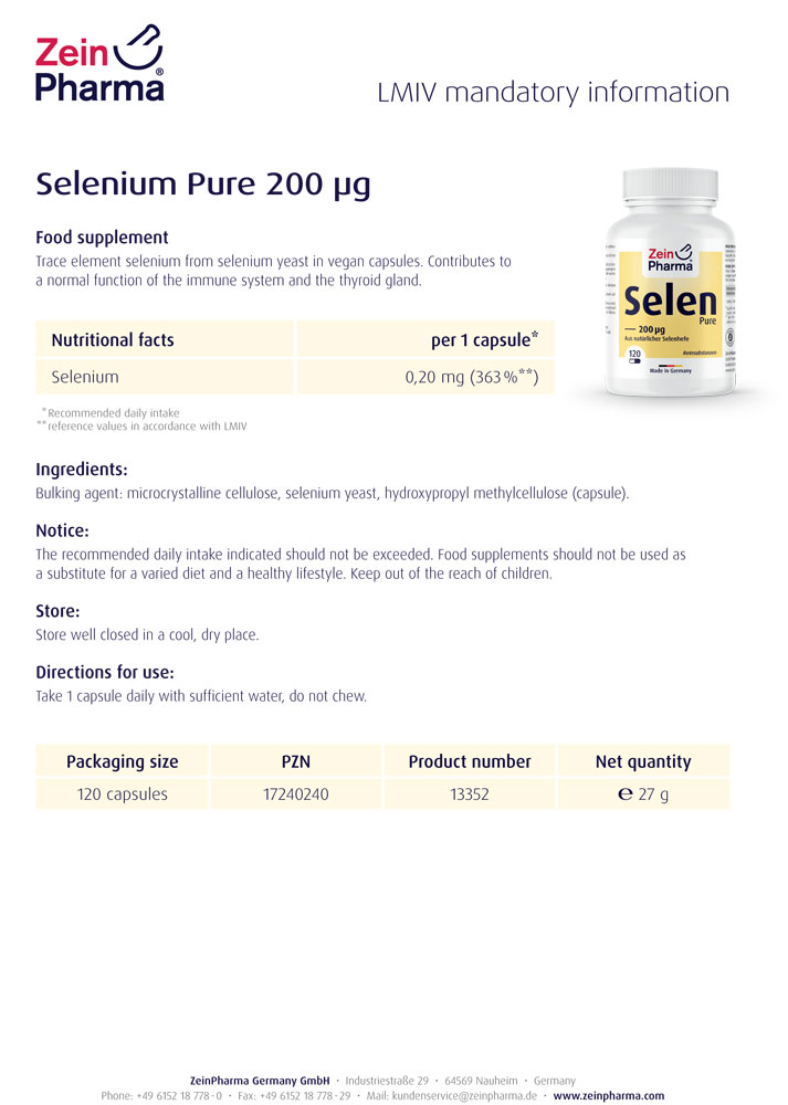 СЕЛЕН / SELEN Pure ZeinPharma – 200µg x 120 капсули